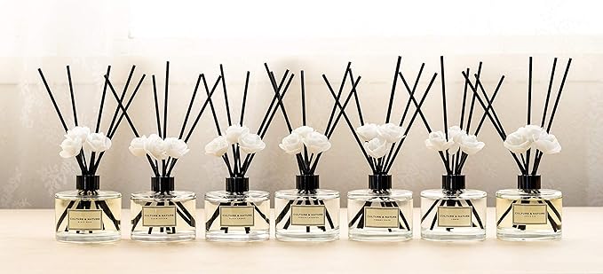 CULTURE & NATURE Reed Diffuser Set 6.7oz (200ml) Black Cherry Scented Diffuser with Sticks Home Fragrance Reed Diffuser for Bathroom Shelf Decor