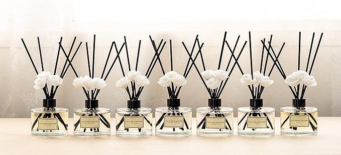CULTURE & NATURE Reed Diffuser Set 6.7oz (200ml) Magnolia Scented Diffuser with Sticks Home Fragrance Reed Diffuser for Bathroom Shelf Decor