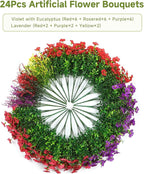 SHareconn 24 Bundles Artificial Flowers for Outdoors Decoration, Faux Plants Fake Silk Colorful Daisy Eucalyptus Lavender, UV Resistant for Outside Planters Home Porch Patio Indoor Spring,Mix 3 Colors
