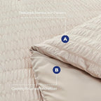 HYMOKEGE Beige King Size Comforter Set Seersucker 7 Pieces, All Season Luxury Bed in a Bag for Bedroom, Bedding Set with Comforters, Sheets, Pillowcases & Shams