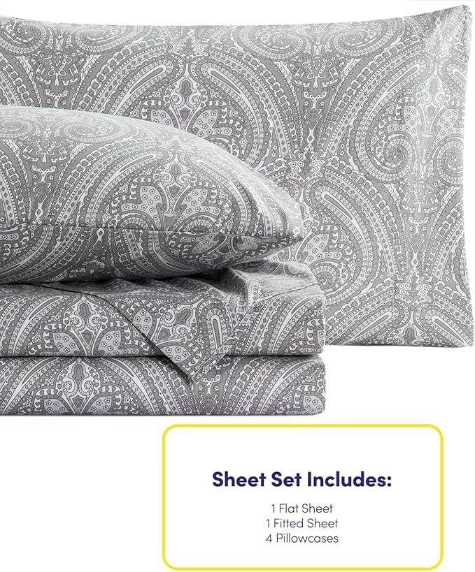 Cal King Size Bed Sheets - 6 Piece 1500 Supreme Collection Fine Brushed Microfiber Deep Pocket California King Sheet Set Bedding - 2 Extra Pillow Cases, Great Value, California King, Paisley Gray