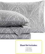 Full Size Bed Sheets - 6 Piece 1500 Supreme Collection Fine Brushed Microfiber Deep Pocket Full Sheet Set Bedding - 2 Extra Pillow Cases, Great Value, Full, Paisley Gray