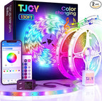 TJOY 130ft Bluetooth LED Strip Lights, RGB Color Changing, Music Sync, App Control, Indoor Usage, 5050 SMD, 2 Rolls, for Bedroom Kitchen TV Party (APP+Remote +Mic)