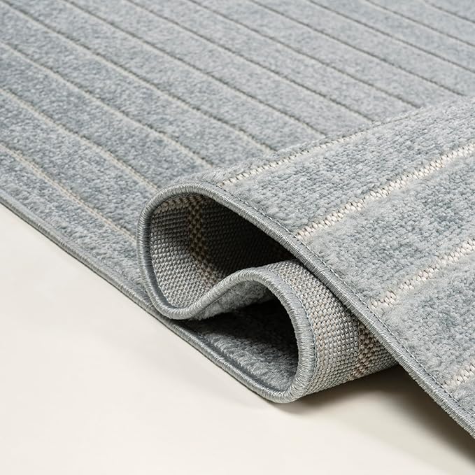 Eyely NCS101F-8 Odense High-Low Minimalist Angle Geometric Light Blue/Cream 8 ft. x 10 ft. Indoor/Outdoor Area Rug, for Home, Backyard, Patio, Porch, Bedroom, Kitchen, Living Room