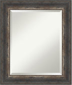 Amanti Art Brown Bathroom Mirror for Over Sink, 25x21 Bark Rustic Char Rectangle Vanity Mirror, Small Country Rustic Frame, Hangs Horizonally and Vertically, Bathroom Wall Decor, Beveled Edge