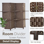 FDW Room Divider 4 Panel Wooden Screen Folding Portable Partition Screens Wood with Removable Storage Shelves Color, Dark Brown