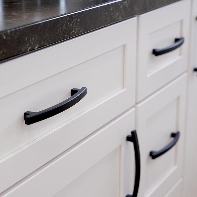 Franklin Brass (5-Pack) – Matte Black Cabinet Handles, 5-1/16 Inch Hole Center, Pulls for Drawers, Kitchen Cabinet Door, Dressers | Pierce