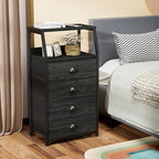 Furnulem Tall 4 Drawers Dresser, Vertical Storage Tower Black Dresser for Bedroom, Hallway, Entryway, Nursery, Closet Organizer, Nightstand Bedside Table Furniture, Sturdy Steel Frame, Wood Top