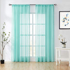 Treatmentex Pompom Sheer Curtain Panels 84inch Long Living Room Bedroom Window Curtain Drapes for School, Kindergarten 52" Width Each Panel. 1 Pair Rod Pocket Aqua