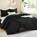 Litanika Black Comforter Set Queen Size, 3 Pieces Lightweight Solid Bedding Comforter Set, All Season Fluffy Bed Set (90x90In Comforter & 2 Pillowcases)