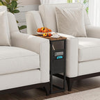 TUTOTAK C Shaped End Table, Side Table for Couch, Sofa Table with Storage Bag, TV Tray for Living Room, Bedroom, Brown TB01BB082
