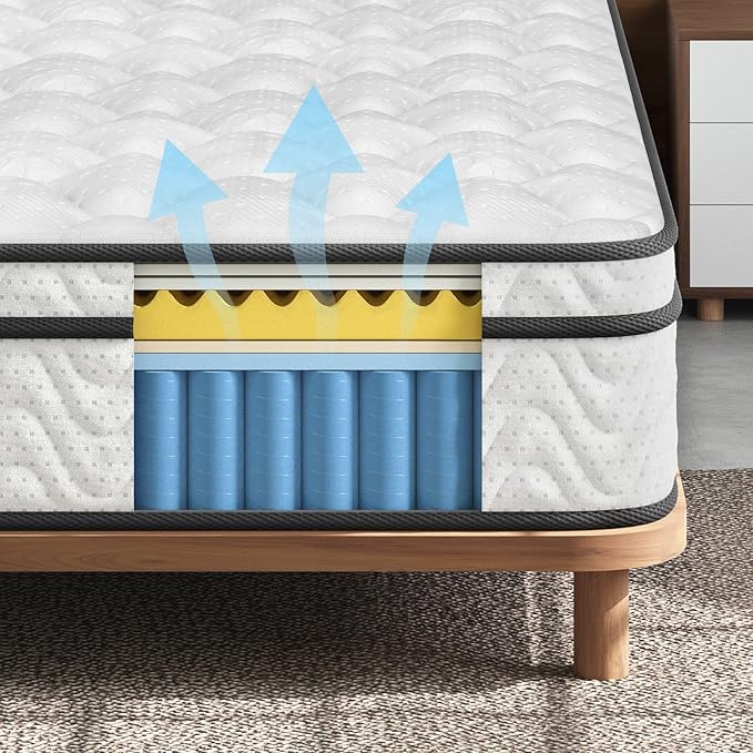 Vesgantti Twin Mattress 10 Inch, Fiberglass-Free | Cool Sleep Hybrid Single Mattress in a Box - Memory Foam & Pocket Springs, Ergonomic Design, Pressure Relief, Medium Firm Feel, 39"*75"*10"