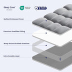 SLEEP ZONE Mattress Topper King Size, Extra Thick Fitted Mattress Pad for Back Pain, Plush and Support Mattress Cover, Deep Pockets Mattress Protector, Hotel Quality (Grey, King)