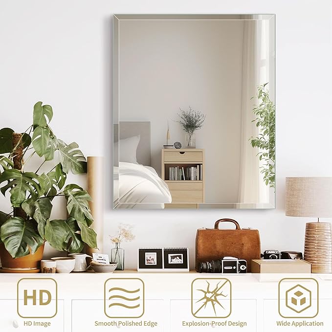 12"x16" Frameless Rectangle Wall Mirror with 1 inch Beveled Edge for Bathroom Vanity