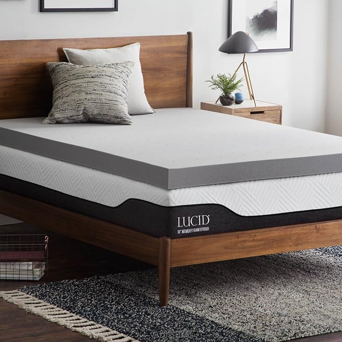 LUCID 4 Inch Bamboo Infused Memory Foam Mattress Topper - Queen Size – Cooling Ventilation – Pressure Relieving Bed Topper - Mattress Pad – CertiPur Certified