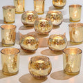 DEVI 24pcs Assorted Gold Votive Candle Holders, Mercury Glass Candle Holder, Diwali Decorations, Gold Wedding Centerpieces for Tables, Gold Bridal Shower PartyTable Decorations