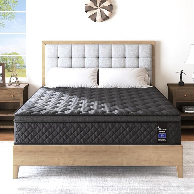 Queen Mattress, Hybrid Mattresses 10 Inch Euro Top Medium Firm for Back & Lumbar Support, 100 Night Trial, Individual Pocket Spring Bed for Motion Isolation & Pressure Relief Black