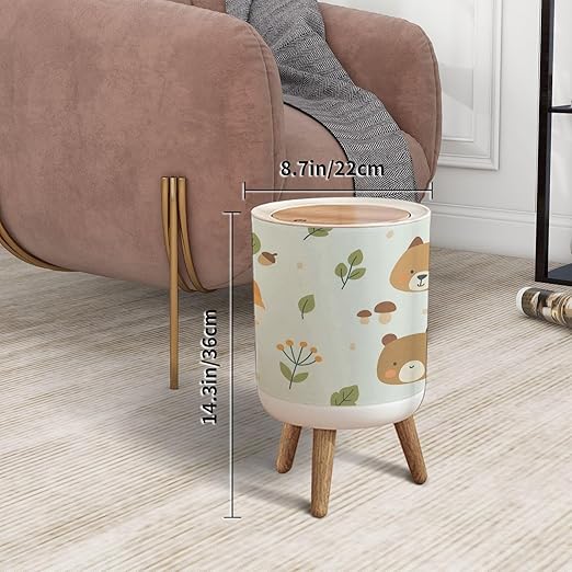 Small Trash Can with Lid Cute Summer Forest Animals Head Scandinavian Seamless Texture Garbage Bin Pet Proof Waste Basket for Kitchen Bathroom Office Bedroom Decorative 1.8 Gallon