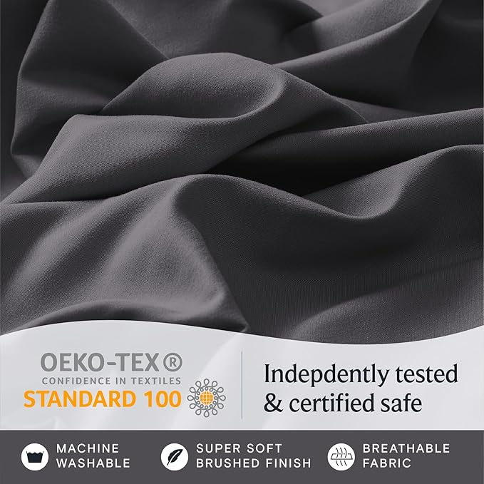 LuxClub 4 PC King Sheet Set, Deep Pockets Wrinkle Free Cooling Bed Sheets Hotel Bedding for Women, Men, Kids & Teens, Includes 1 Fitted Sheet, 1 Flat Sheet and 2 Pillowcases - Silky Soft Dark Grey