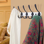 Dseap Wall Mounted Coat Rack - 5 Tri Hooks, Heavy Duty, Stainless Steel, Metal Coat Hook Rail for Coat Hat Towel Purse Robes Mudroom Bathroom Entryway (White & Black, 2 Packs)