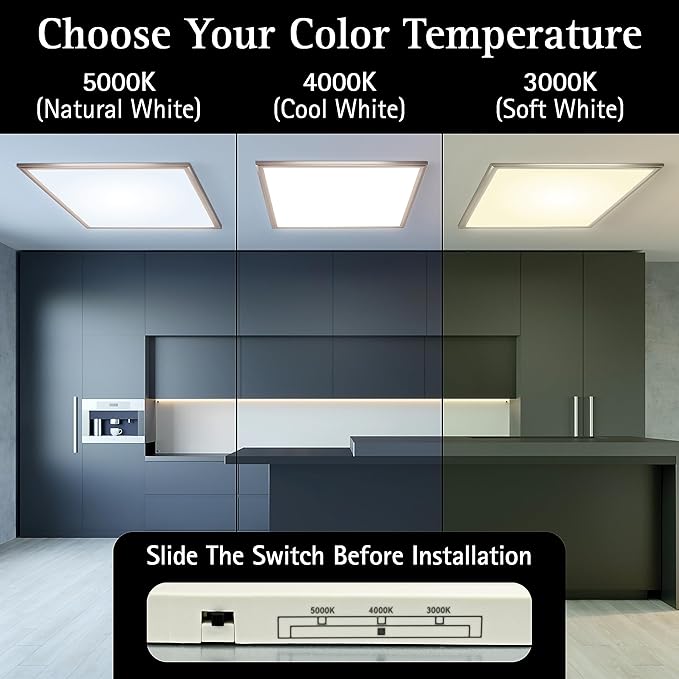 Ultralux 2x2 ft LED Light Panel - Edge Lit, Surface Mount Ceiling for Home & Office TRIAC Dimmable, Flicker-Free Slim with Adjustable Color Temperature (Brushed Nickel, 2 Pack)