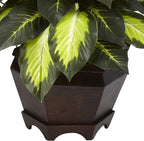 Nearly Natural 22IN Artificial Triple Golden Dieffenbachia Plant with Decorative Wood Planter, Faux Plant for Indoor Home Décor