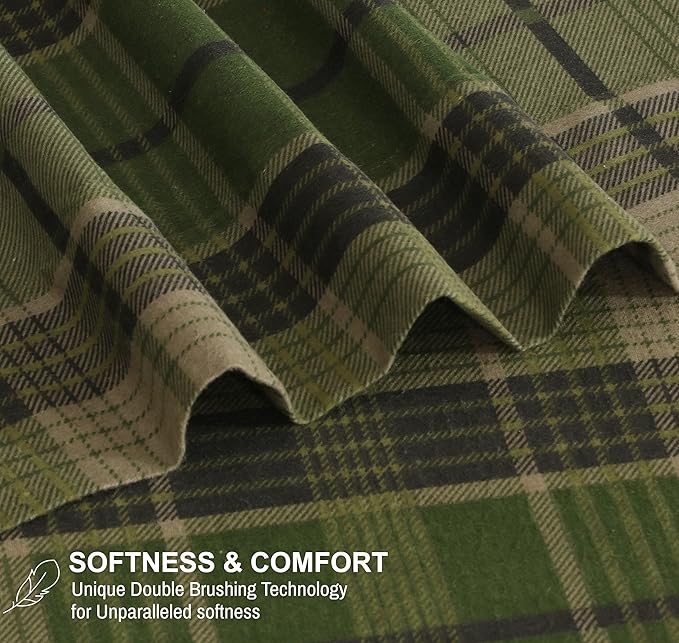 RUVANTI Flannel Sheets Split King Size - 100% Cotton Brushed Split King Bed Sheets Set, Deep Pockets 16 Inches, All Seasons Breathable & Extra Soft, Warm & Cozy, 5 Piece, DNA Plaid