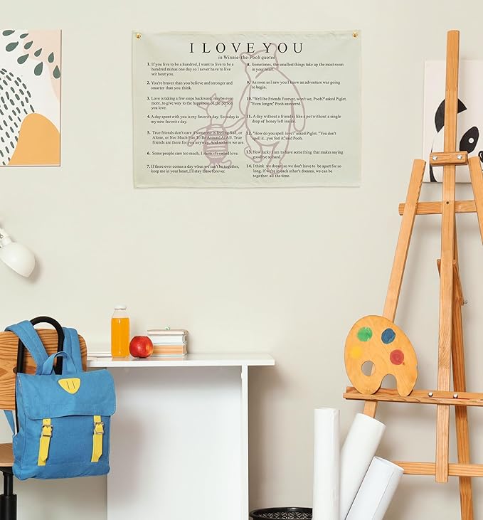 I love You Rectangular Canvas Banner-Boho Flag Wall Decor for Boy Girl Kids Friends,Nursery Baby Room Above Crib Bedroom Living Room Office-Kids Growth Stuff-Baby Shower Birthday Christmas Gift