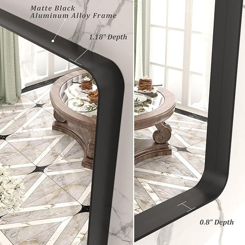 30x36 Black Matte Bathroom Mirror, Rectangle Framed Vanity Mirror for Wall, Rounded Corner, Anti-Rust, Shatterproof (Horizontally/Vertically)