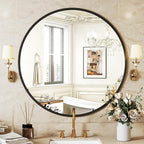 Sweetcrispy Black Round Wall Mirror 24 Inch, Bathroom Mirrors for Over Sink, Circle Mirror for Bathroom, Entryway, Bedroom, Vanity