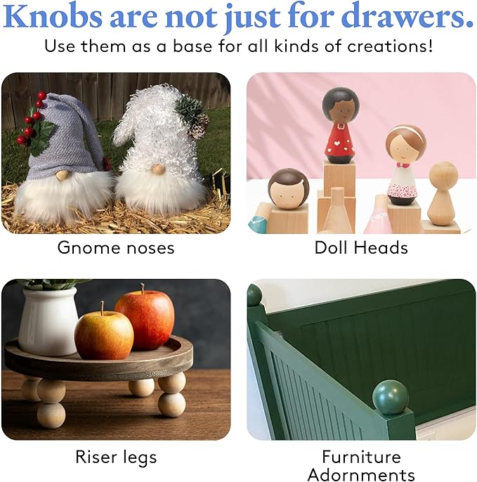 Wood Knobs, 3/4 Inch Round Natural Wood Drawer Pulls, Pack of 100 Unfinished Wooden Drawer Knobs, Ball Shaped Wood Cabinet Knobs, Nursery Dresser Knobs, Wood Door Knobs and Crafts