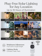 Brightech 104 (52x2) FT Ambience Pro Solar Powered Outdoor LED String Lights - Waterproof Remote Control Lights - 48 Bulbs, 7W Solar Powered Color Changing White Light for Camping, Patio, Garden