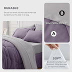 Bedsure Twin XL Comforter Set - 5 Pieces Reversible Grayish Purple Bedding, Twin XL Size Bed Set for All Seasons, Bed in a Bag with Down Alternative Comforter, Sheets, Pillowcase & Sham