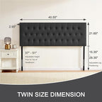 Tufted Upholstered Headboard Twin Size, Solid Wood Head Board with Durable Metal Legs, Adjustable Height Twin XL headboard from 37” to 51” Fabric Headboard in Modern Button Design, Black