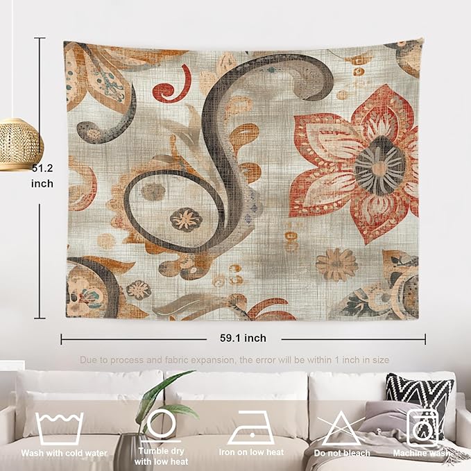 Batmerry Artistic Soft Hues Tapestry, Vintage Inspired Ative Art Wall Art Hanging Decoration Polyester Fiber White Ruffled Around for Dorm Room Bedroom Living Room, 51.2x59.1 inches