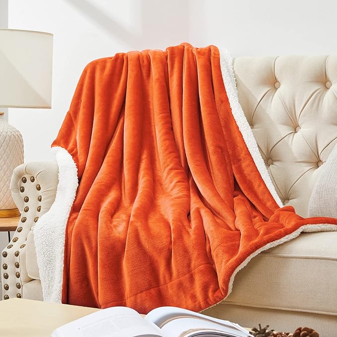 Walensee Sherpa Blanket (Throw Size 60”x80” Orange) Super Soft Fleece Plush Blankets for Bed, Couch, Sofa, Fuzzy Warm Cozy Microfiber Flannel Lightweight Throw Blanket for Adults, Man, Woman