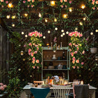 RECUTMS Hanging Flowers Artificial Rose Flower 2PCS 3.3Ft for Outdoors with 30 LED Fairy String Lights Fake Outdoor (Pink)