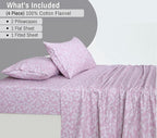 RUVANTI Flannel Sheets King Size - 100% Cotton Brushed King Size Sheets Set - Deep Pockets 16 Inches Bed Sheets - All Seasons Breathable & Extra Soft - Warm & Cozy, 4 Piece, Pink Flora