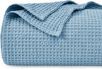 PHF 100% Cotton Waffle Weave Blanket Twin Size for Bed,Snag Proof Lightweight Breathable Moisture-Wicking Throw for Couch,Great for Layering in Cold Weather,Machine Washable,Home Decor Gift-Dusty Blue