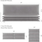 Vänt Upholstered Wall Panels - King/Cal King Size Wall Mounted Velvet Headboards - Velvet Platinum Grey - Twin/King - Set of 4 Panels (Each Individual Panel 39"x11.5")