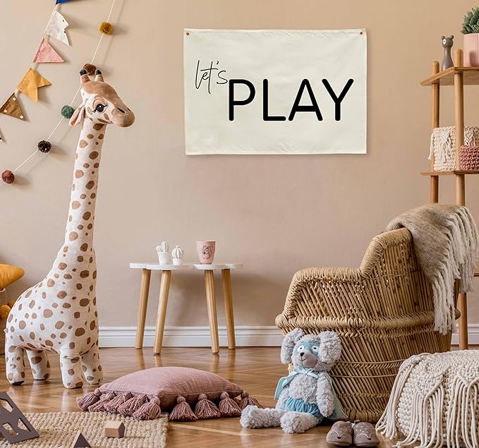 Let's Play-Playroom Rectangular Canvas Banner Flag Poster Wall Sign Decor for Boy Girl Kids Teen,Nursery Playroom Homeschool Baby Room Bedroom Home Dorm Decor-Baby Shower Birthday Christmas Gift