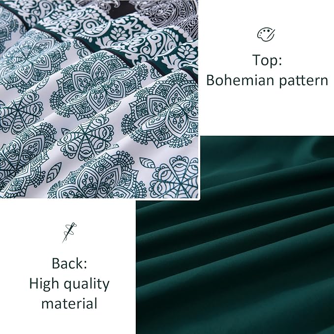 Cottolester Boho Comforter Set Queen Size,8 Pieces Emerald Green Bohemian Striped Bed in a Bag,Paisley Soft Microfiber Bedding Comforter Set