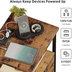 Fixwal Rustic Brown Night Stand with Charger Station, Nightstand with Charging Station & Fabric Drawers