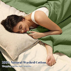 PHF 100% Cotton Waffle Weave Blanket Queen Size for Bed,Snag Proof Lightweight Breathable Moisture-Wicking Throw for Couch,Great for Layering in Cold Weather,Machine Washable, Home Decor-Loden Green