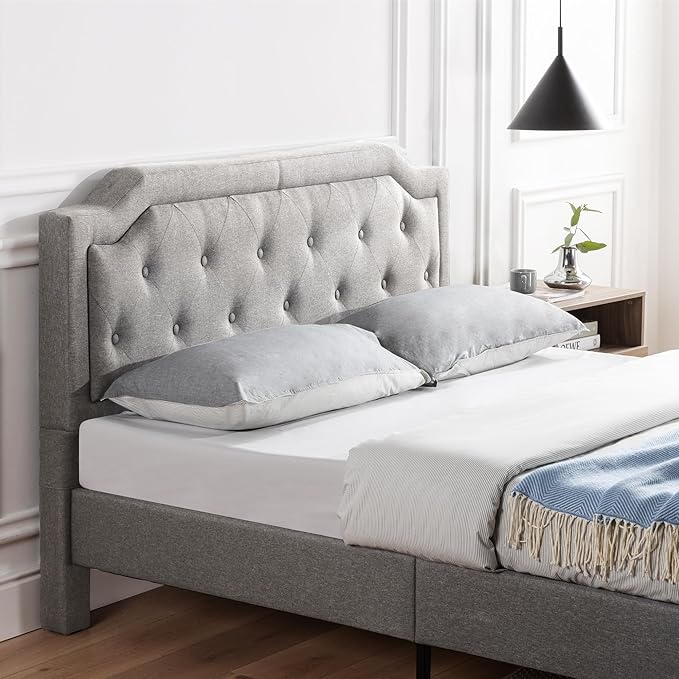 ZINUS Kellen Upholstered Scalloped Platform Bed Frame, Mattress Foundation, Wood Slat Support, No Box Spring Needed, Eco Friendly WonderBox (TM), Easy Assembly, Dark Grey, Queen