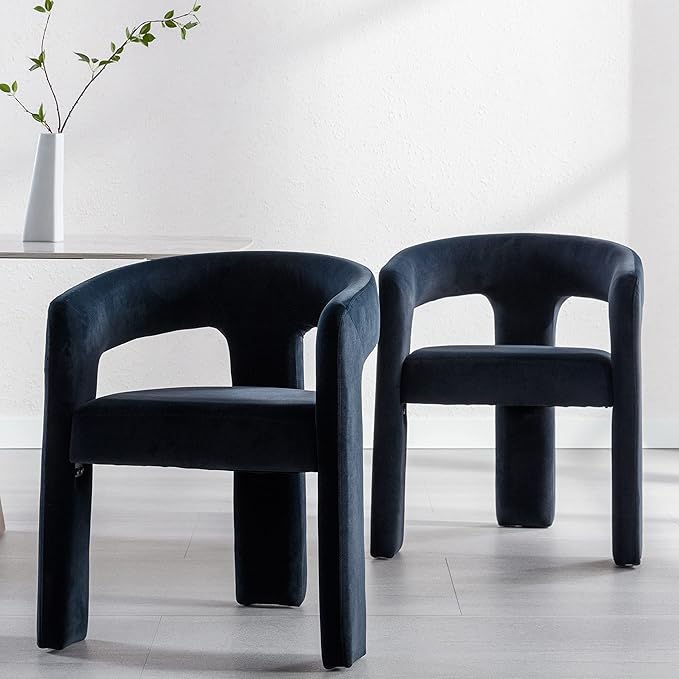 Modern Barrel Dining Chairs Set of 3, Velvet Upholstered Accent Side Chair with Arms Comfy Makeup Vanity Chairs, Dining Living Room Kitchen Chairs, Black