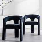 Black Modern Barrel Dining Chairs Set of 2, Velvet Upholstered Accent Side Chair with Arms Comfy Makeup Vanity Chairs, Dining Living Room Kitchen Chairs