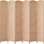 Rose Home Fashion Room Divider, 6 ft Tall Room Dividers and Folding Privacy Screens, 16in Privacy Screen 6 Panel Natural Space Temporary Wall Foldable Partition Separation