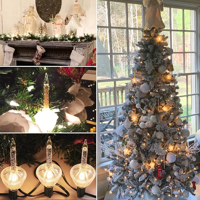Brightown Bubble String Lights, 2 Pcak 9 Counts Traditional Clear Bubble Bulbs with Silver Glitter, Christmas Bubble Lights for Tree Holiday Christmas Celebrations Lighting, Green Wire