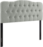 Modway Annabel Tufted Button Linen Fabric Upholstered Queen Headboard in Gray